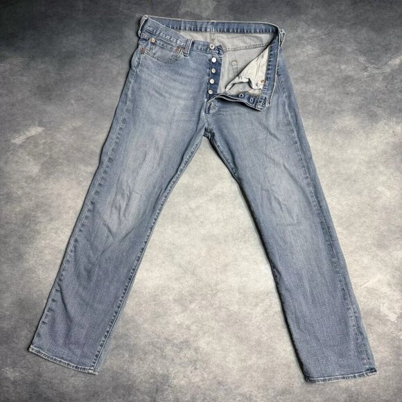 Levis 501 Jeans Men's Size 34x32 Straight Button Fly Red Tab Blue Fits 34x28 - Picture 1 of 15